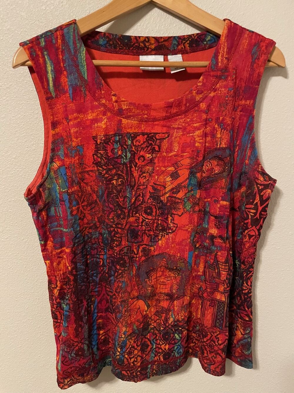 Chicos Tank Top Womens Size 3 US XL Multicolor Abstract Mesh Artsy Sleeveless